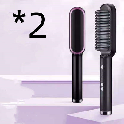 New 2 In 1 Hair Straightener Hot Comb Negative Ion Curling Tong Dual-purpose Electric Hair Brush - Lumineé Beauty