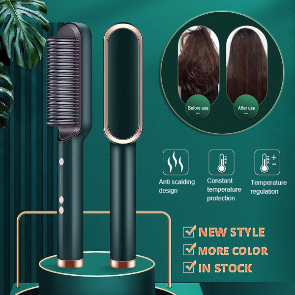 New 2 In 1 Hair Straightener Hot Comb Negative Ion Curling Tong Dual-purpose Electric Hair Brush - Lumineé Beauty