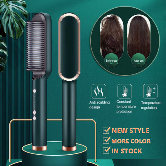 New 2 In 1 Hair Straightener Hot Comb Negative Ion Curling Tong Dual-purpose Electric Hair Brush - Lumineé Beauty