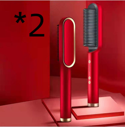 New 2 In 1 Hair Straightener Hot Comb Negative Ion Curling Tong Dual-purpose Electric Hair Brush - Lumineé Beauty