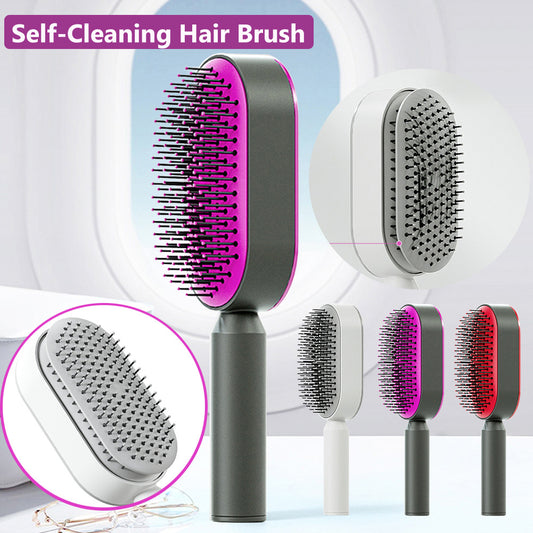 Self Cleaning Hair Brush For Women One-key Cleaning Hair Loss Airbag Massage Scalp Comb Anti-Static Hairbrush - Lumineé Beauty