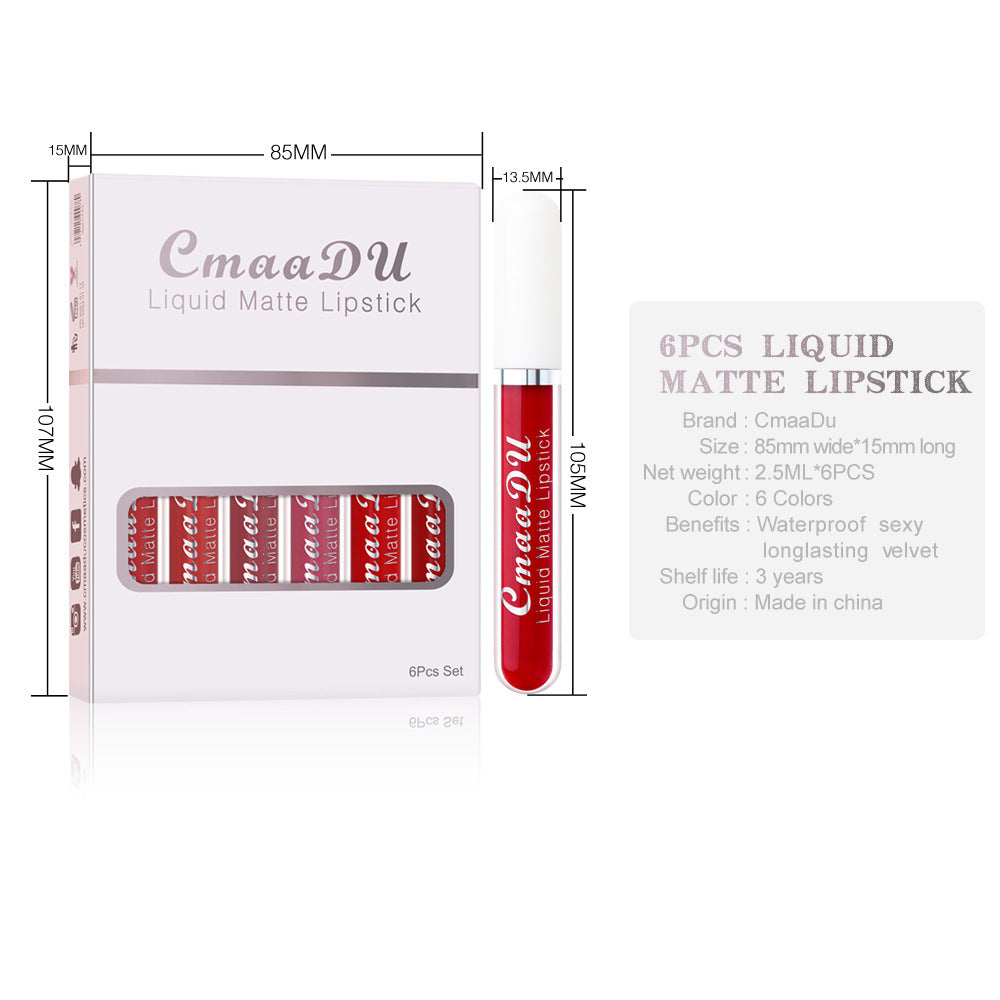 6 Boxes Of Matte Non-stick Cup Waterproof Lipstick Long Lasting Lip Gloss - Lumineé Beauty