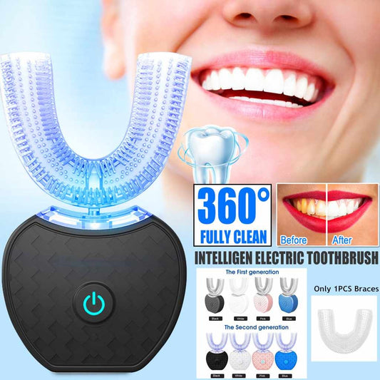 360 Degrees Intelligent Automatic Electric  Toothbrush Waterproof U Type Tooth Brush Whitening Blue Light USB Charging - Lumineé Beauty