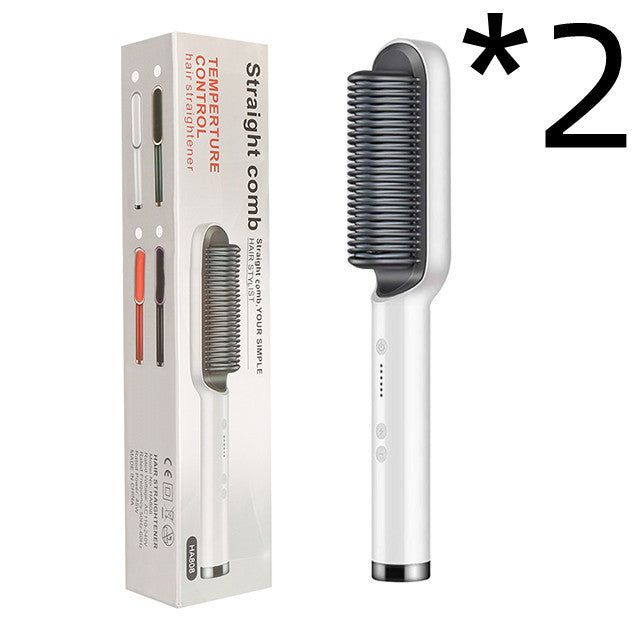 New 2 In 1 Hair Straightener Hot Comb Negative Ion Curling Tong Dual-purpose Electric Hair Brush - Lumineé Beauty